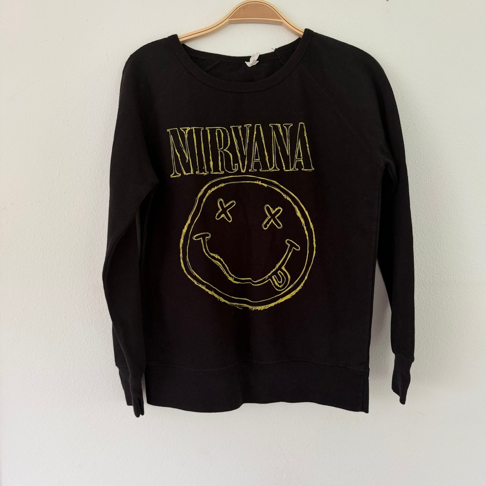 Independent Trading Company Women Cotton Black Nirvana Smiley Sweatshirt S